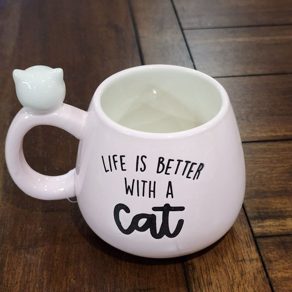 Kitten Figurine Pink Ceramic Coffee Mug 14 Oz -‎ Life Is Better With a Cat - Picture 11 of 16